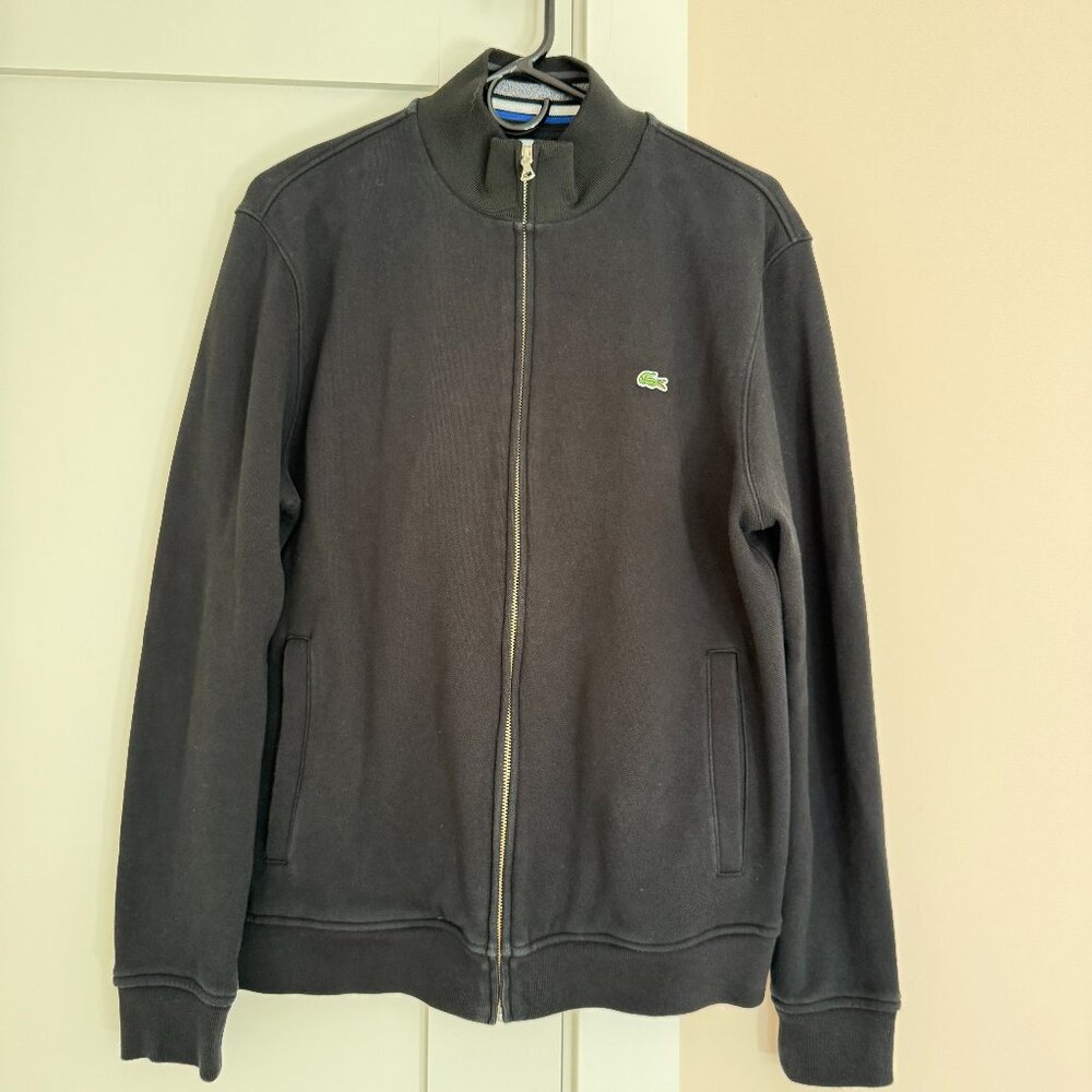 Lacoste Bomber Jacket Zip Front Pockets Black Size M Cotton